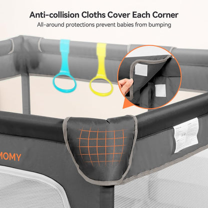 COMOMY Playpens for Babies and Toddlers, Small Baby Play Pens, Activity Center for Safe and Non-Slip Baby Fence, Full Mesh Design, Indoor & Outdoor Kids Activity Center (Dark Grey, 36"x36")