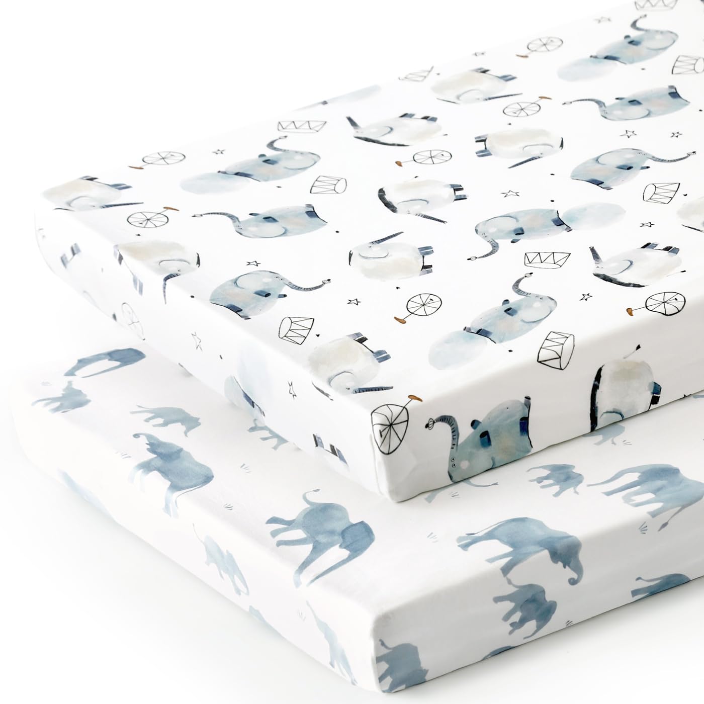 GRSSDER Stretch Ultra Soft Jersey Knit Fitted Pack n Play Playard Sheets Set 2 Pack，Fits Portable/Mini Cribs Sheets, Playards Mattress Pads, Stylish Watercolor Animals for Baby, Mint Green