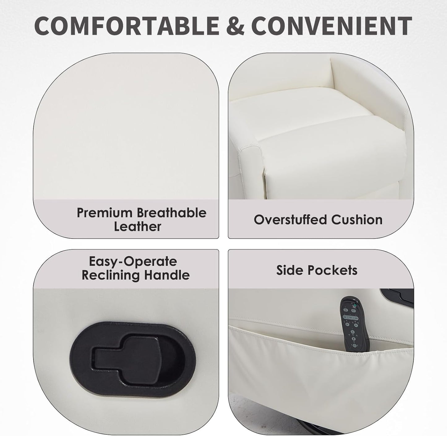 Trustyue Swivel Rocker Recliner Chair, 360° Swivel Recliner with Heat and Massage, Rocker Recliner Nursery Glider Chair with Side Pockets for Living Room (Beige, Fabric)
