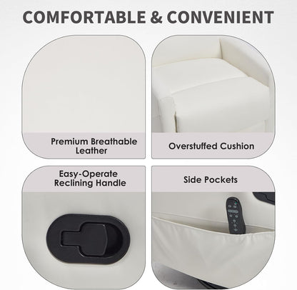 Trustyue Swivel Rocker Recliner Chair, 360° Swivel Recliner with Heat and Massage, Rocker Recliner Nursery Glider Chair with Side Pockets for Living Room (Beige, Fabric)