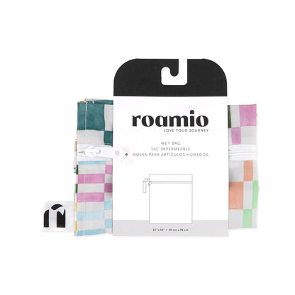 Bumkins Roamio Waterproof Wet Bag for Baby, Travel, Swim Suit, Cloth Diapers, Pump Parts, Pool, Beach, Gym Clothes, Toiletry, Hook to Stroller, Daycare, Zip Reusable Wetdry Packing Pouch, Multi Check - Colors A