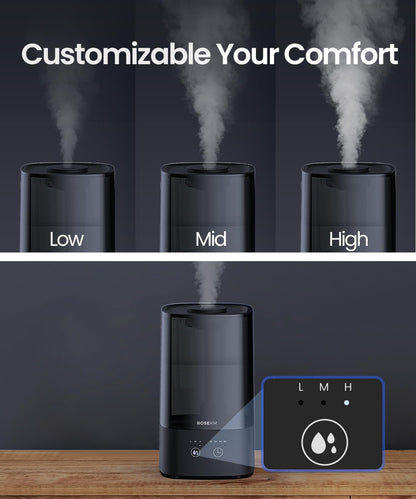 ROSEKM Humidifiers for Bedroom, 2.0L Cool Mist Humidifier for Home Plant and Baby Nursery, Quiet Ultrasonic Humidifier with 360° Nozzle, Auto Shut-Off, Filterless, Black