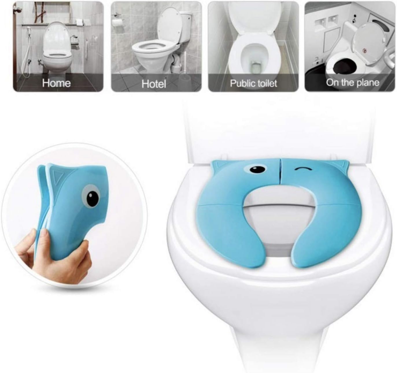 Toilet Potty Training Seat Cover, Travel Toilet Seat, Folding Non Slip Silicone Pads, Travel Portable Reusable Kids Toddlers Boys Girls, Carry Bag (Yellow - Duck)