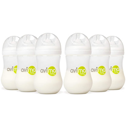 Avima Baby 4 oz Anti Colic Baby Bottles for Breastfed Babies - Slow Flow Nipples, Wide Neck Bottle, BPA Free - Newborn 0-3 Months, Stage 1 (Set of 3)