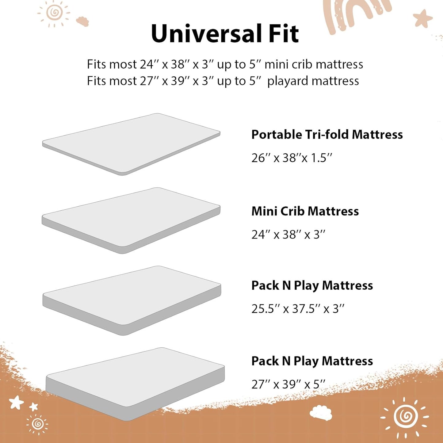 Baby Mini Crib Sheets Girl, Portable 38”x26” Pack and Play Sheets Fitted for Playard and Pack N Play Mattress, 3-Pack Soft Microfiber Pink Rainbow
