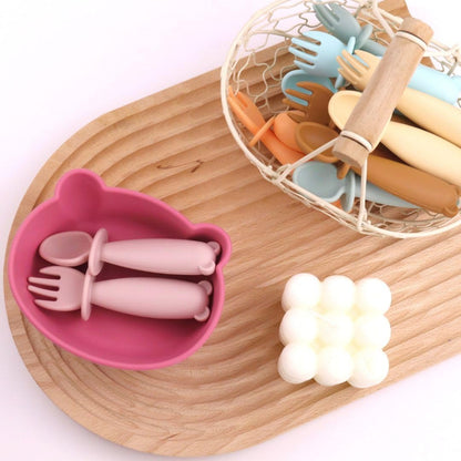 Silicone Bear Shaped Baby Bowl with Suction, Spoon & Fork for Babies 6+ Months, Infant Feeding BLW Baby Essentials Must Haves, BPA Free, Dishwasher Safe (Very Bear)
