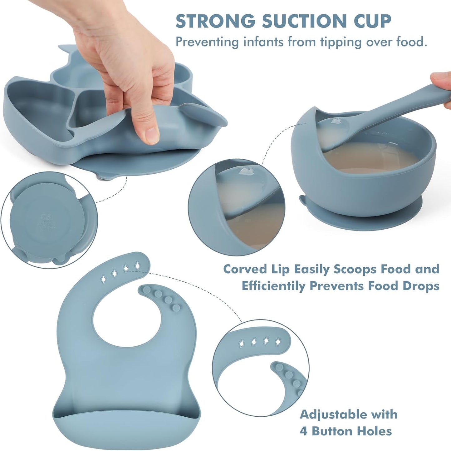 Silicone Baby Feeding Set 15 Pcs，Baby Spoons Suction Bowl Divided Plate Bib Cup Finger Brush Training cups,Baby Led Weaning Supplies,Baby Plates，Toddler Feeding Plates and Bowls Set（purple）
