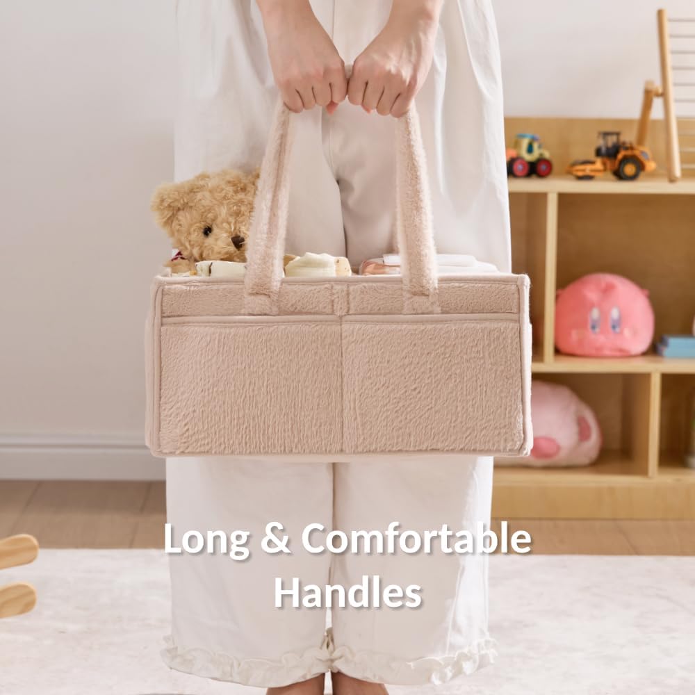 luxury little Soft Baby Diaper Caddy Organizer, Nursery Storage Basket with Removable Divider, Portable Baby Diapers Basket, Gifts for New Parent, Baby Shower (Baby Blue)