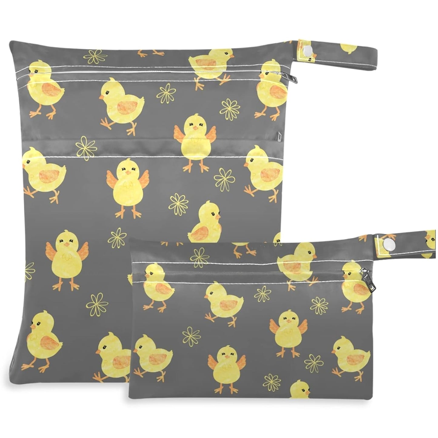 visesunny Yellow Dinosaurs Volcano and Palm Tree 2Pcs Wet Bag with Zippered Pockets Washable Reusable Roomy for Travel,Beach,Pool,Daycare,Stroller,Diapers,Dirty Gym Clothes, Wet Swimsuits, Toiletries