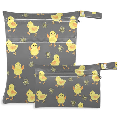 visesunny Yellow Dinosaurs Volcano and Palm Tree 2Pcs Wet Bag with Zippered Pockets Washable Reusable Roomy for Travel,Beach,Pool,Daycare,Stroller,Diapers,Dirty Gym Clothes, Wet Swimsuits, Toiletries