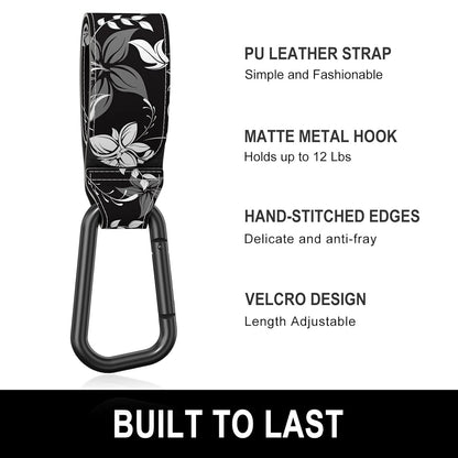 Baby Stroller Hooks for Hanging Bags, Universal Stroller Clips Accessories, Mommy Hook for Diaper Bag, Shopping Cart, Purse, Backpack - 2 Pack, Abstract Leaf