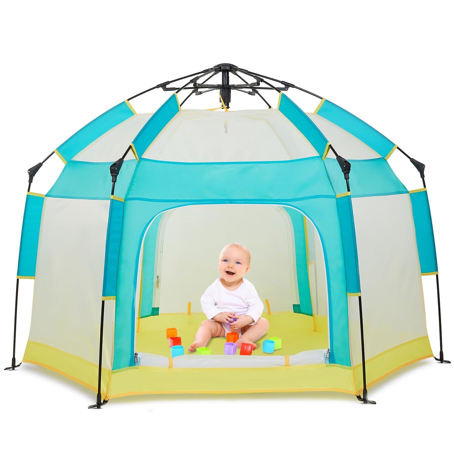 Bend River Baby Playpen with Canopy, Portable Baby Beach Tent, Toddler Play Yard Indoor and Outdoor, Foldable Mosquito Net for Infant - Grey