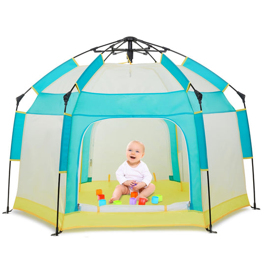Bend River Baby Playpen with Canopy, Portable Baby Beach Tent, Toddler Play Yard Indoor and Outdoor, Foldable Mosquito Net for Infant - Grey
