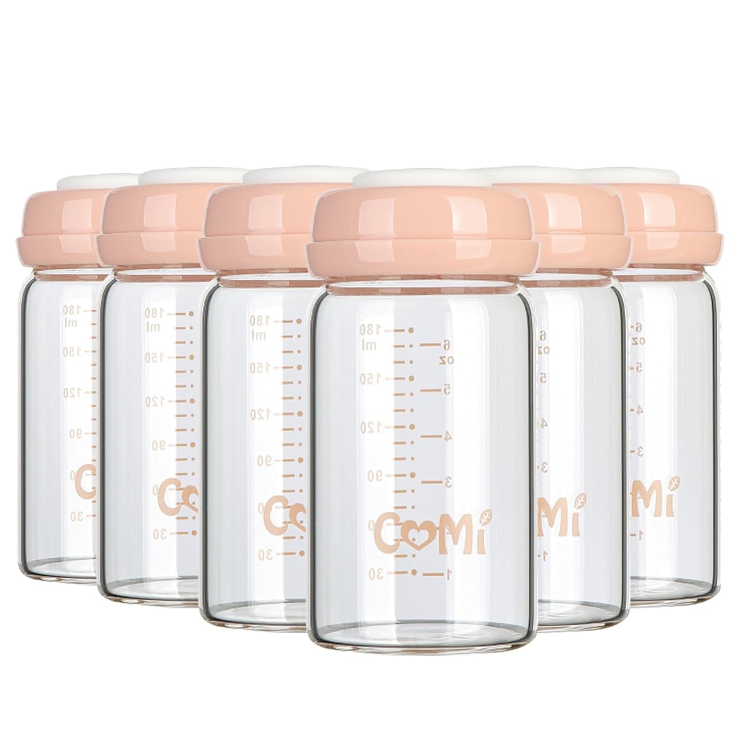 COMI Wide Neck Glass Breastmilk Collection n Storage Bottle, 4 Packs,10oz with Screw Ring Sealing Disk,Re-markable Sealing Disc,BPA Free,Fits Breast Pumps&Nipples(4 Green Lids)