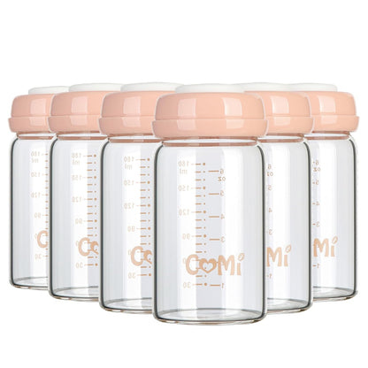 COMI Wide Neck Glass Breastmilk Collection n Storage Bottle, 4 Packs,10oz with Screw Ring Sealing Disk,Re-markable Sealing Disc,BPA Free,Fits Breast Pumps&Nipples(4 Green Lids)