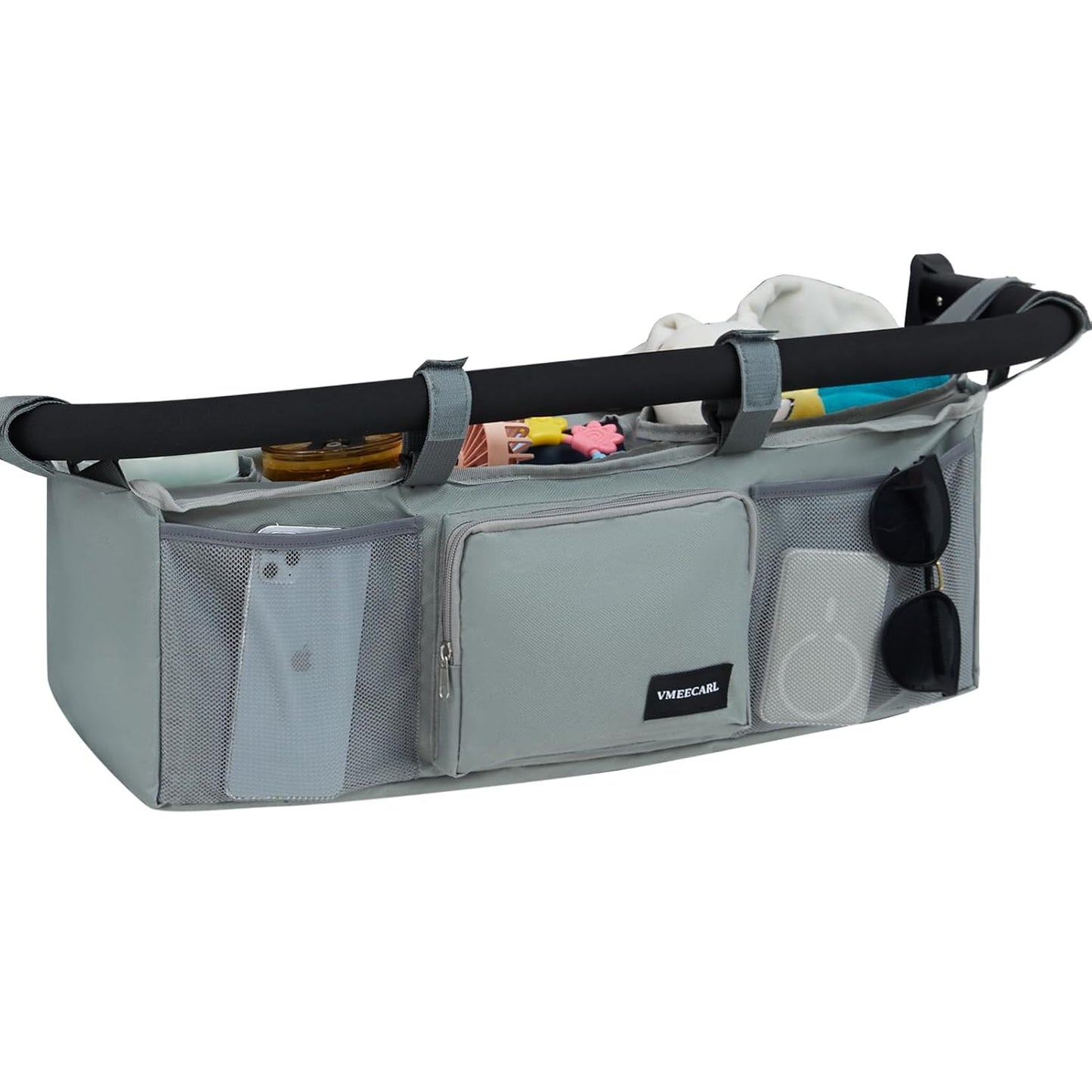 Double Stroller Organizer Universal with 2 Insulated Cup Holders & Cooler Bag, Large Storage Parent Console for Bob Duallie, Baby Jogger City Mini GT2