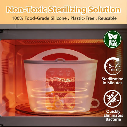 Silicone Microwave Steam Sterilizer Bag 1500ML Reusable Steaming Bags for Baby Bottles, Breast Pump,Pacifiers and Teethers，Breast Feeding Baby Travel Accessories