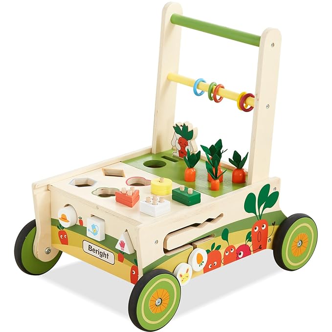 Beright 12-in-1 Wooden Baby Walker, Toddler Activity Center Toys, Wooden Baby Push and Pull Toys, Baby Push Walker, Multiple Play, Develops Motor Skills & Stimulates Creativity, Upgraded