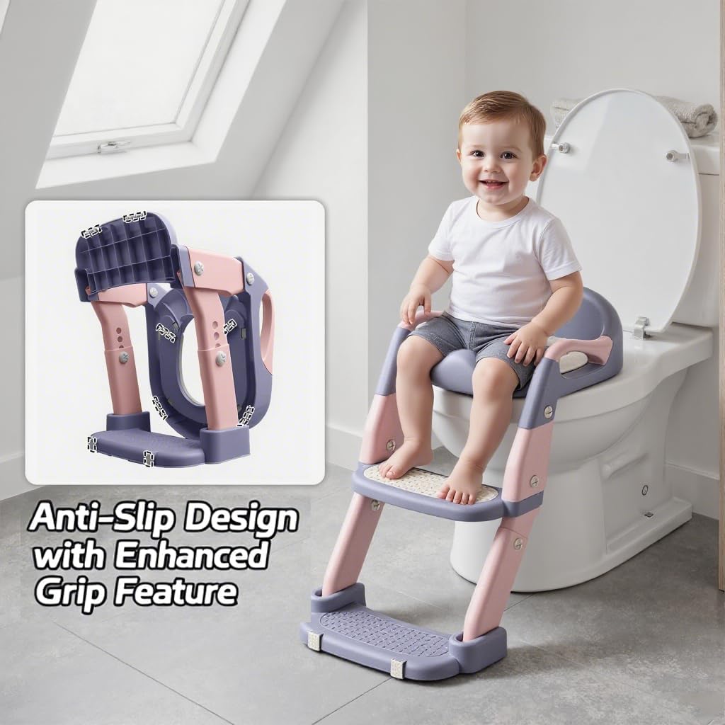 Snugzy Toddler Potty Training Seat 3-in-1 Foldable Potty Training Toilet with Step Stool Adjustable Potty Chair with Urinals (Grey)