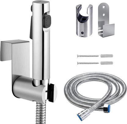 Bidet Hand Held Shower Set Dual Jet Mode Nozzle ABS Plastic Baby Cloth Diaper Spray Set with Faucet Dispenser Spring Hose Wall Mount Bracket