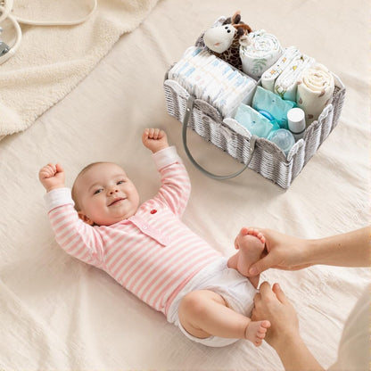 HBlife Large Baby Diaper Caddy, Paper Rope Storage Baskets Nursery Bin with Removable Divider, Portable Car Organizer for Diapers, Baby Shower Gifts, Newborn Essentials Must Haves