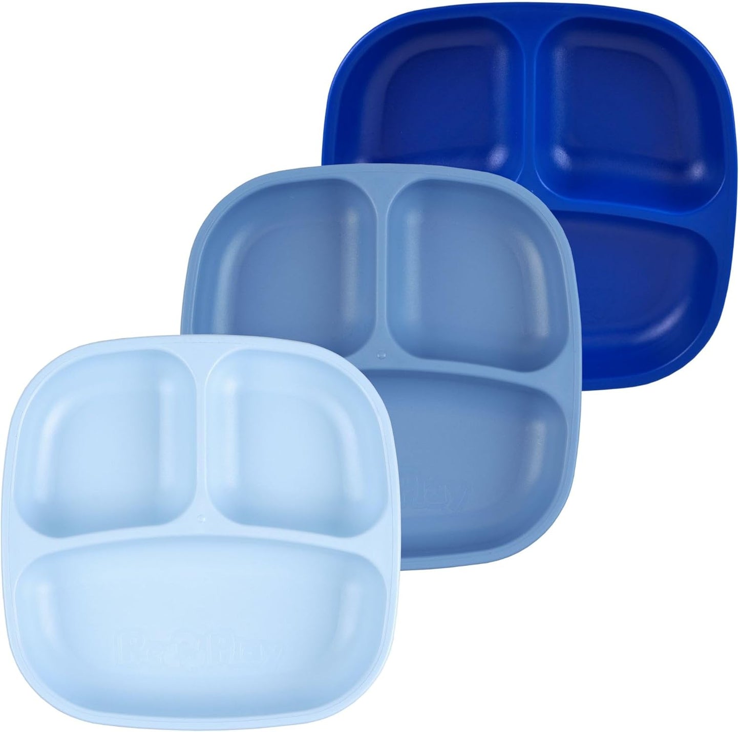 Re-Play Toddler Plates with Dividers - Deep-Walled 3 Compartments Divided Plates for Kids - Dishwasher & Microwave Safe - Made in USA - Set of 3-7.37" x 7.37" x 1.25" - Beach Baby