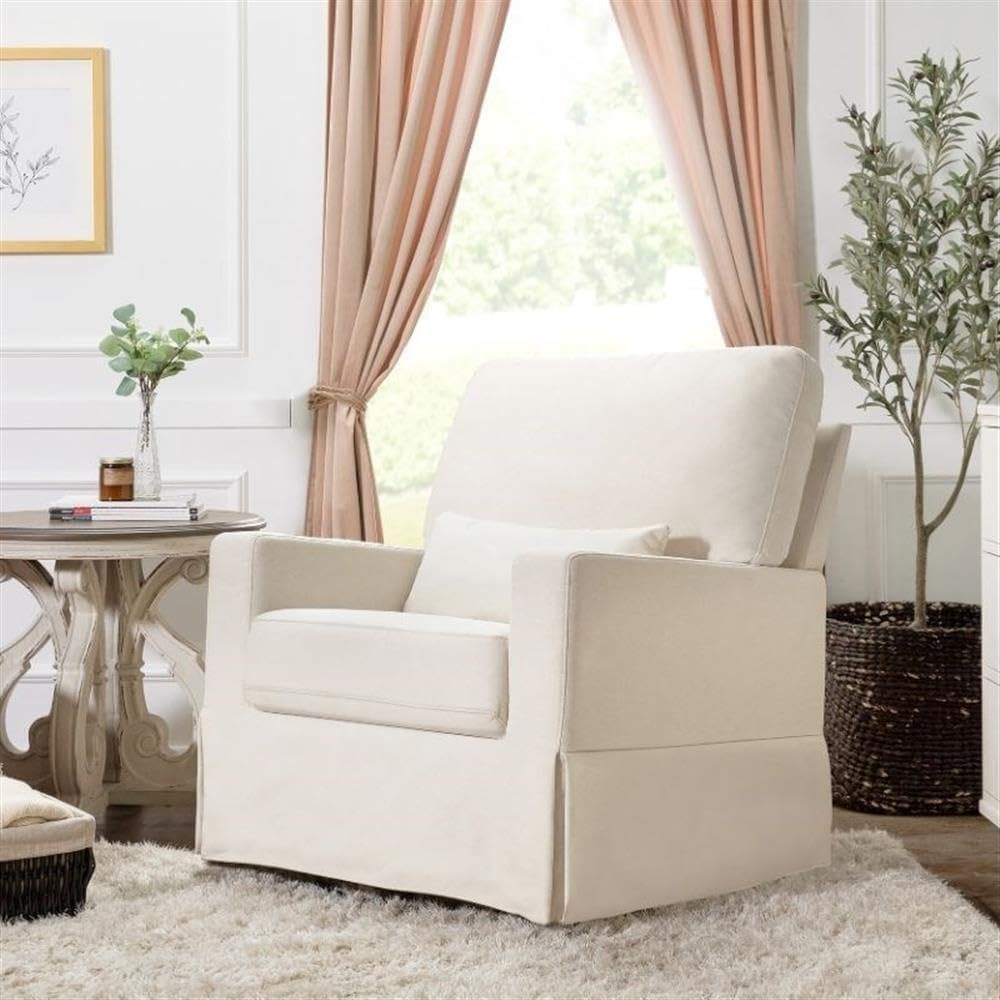 Namesake Crawford Pillowback Comfort Swivel Glider in Tan Gingham, Water Repellent & Stain Resistant, Greenguard Gold & CertiPUR-US Certified