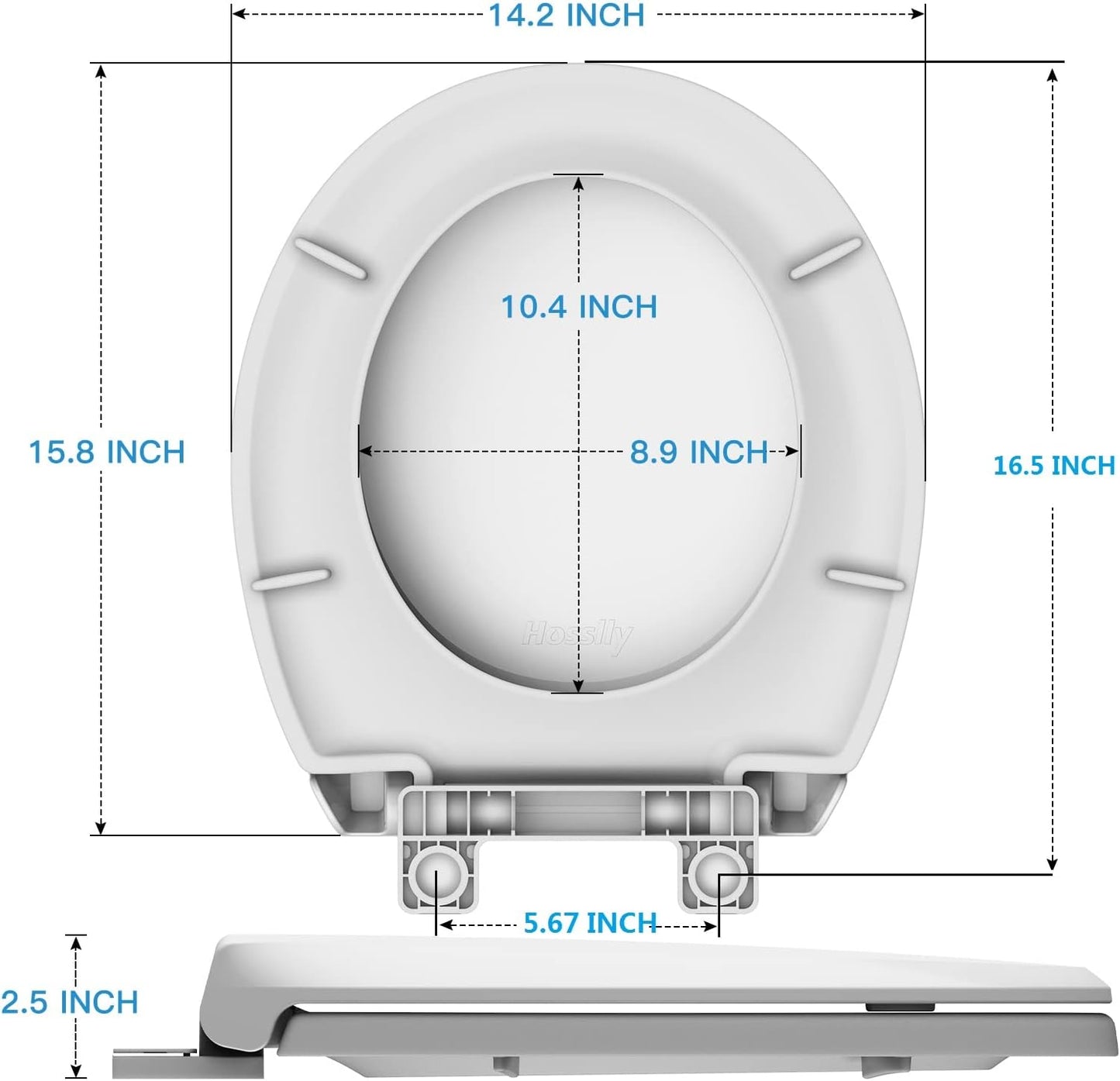 Elongated Toilet Seat with Built in Potty Training Seat, Potty Training Toilet Seat for Toddlers, Magnetic Kids Seat and Cover, Slow Close and Never Loosen, Fits both Adult and Child, White, 19"