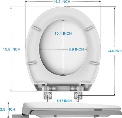 Elongated Toilet Seat with Built in Potty Training Seat, Potty Training Toilet Seat for Toddlers, Magnetic Kids Seat and Cover, Slow Close and Never Loosen, Fits both Adult and Child, White, 19"