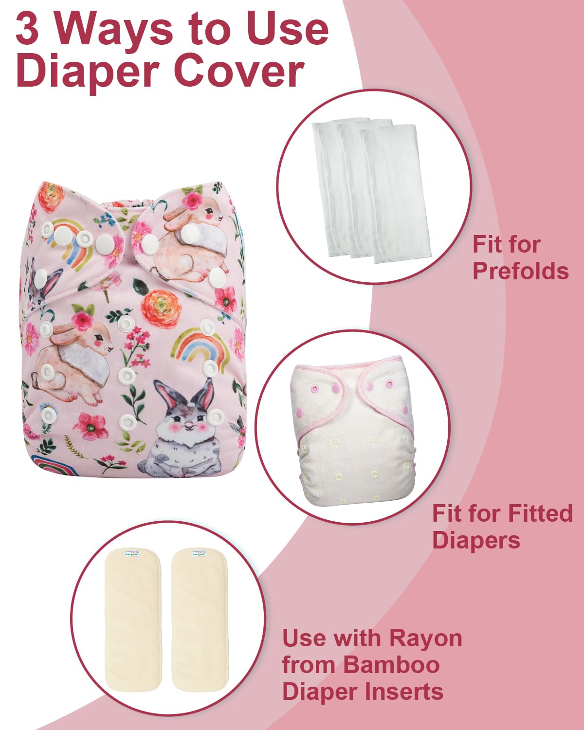 babygoal Cloth Diaper Covers 6 Pack with Wet Bag for Fitted Diapers and Prefolds with Double Gussets, Adjustable and Reusable for Baby Boys and Girls