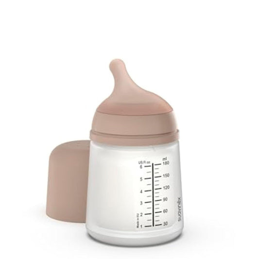 Suavinex Zero Zero Anti Colic Baby Bottle, No 1 Spanish Baby Bottle Brand, Minimizes Bottle Rejection & Nipple Confusion, Perfect for Breastfeeding Babies, 6oz/180mL, Deep Tone, Adaptable Flow Nipple
