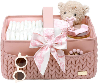 Luxurious Baby Diaper Caddy, Nursery Storage Basket for Newborn Essentials, Travel Baby Basket for Diapers Baby Wipes, Organizer Tote Bag Storage Bin, Baby Shower Gifts(Beige)