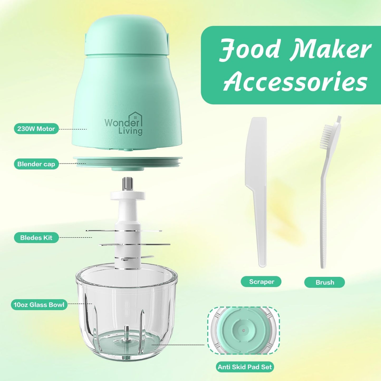 Baby Food Maker with Glass Cups & Freezer Tray, Compact Baby Processor for Smoothies, Hands-Free One-Touch, 230W Motor