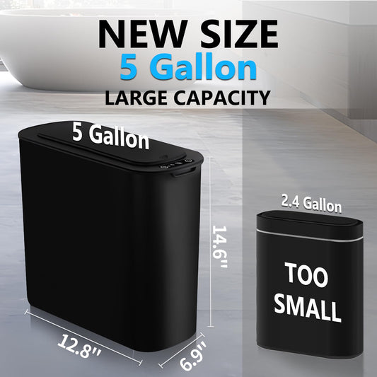 TIPGO 5 Gallon Motion Senor Bathroom Trash Can with Lid, Automatic Garbage Can Touchless, Smart Plastic Waste Basket for Narrow Spaces, Bathroom, Office, Bedroom, Living Room (White)