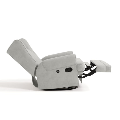 Storkcraft Serenity Glider Recliner Nursery Rocking Chair with USB Charging Port (Ivory) – Premium Upholstered Nursery Glider Recliner with Manual Recline Function, Dual USB Charging