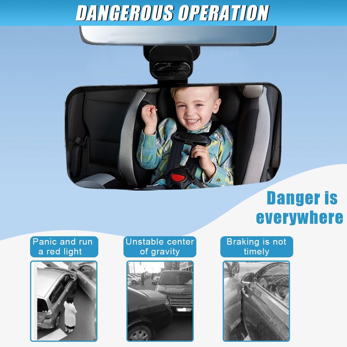 360 Degree Adjustable Baby Car Mirror, No Dead Angle Automotive Convex Mirrors Facing Back Seat, Clip-On HD Glass Vehicle Rearview Mirrors for Car, SUV, Truck