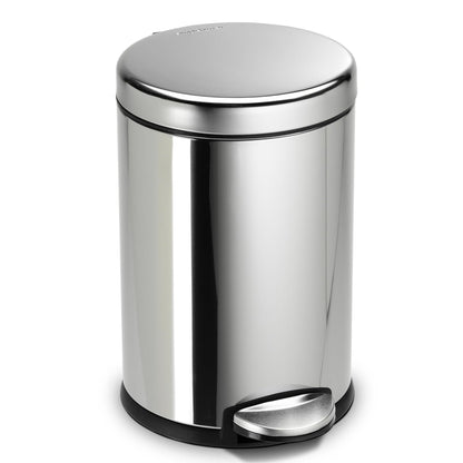 simplehuman 4.5 Liter / 1.2 Gallon Round Bathroom Step Trash Can, Brushed Stainless Steel