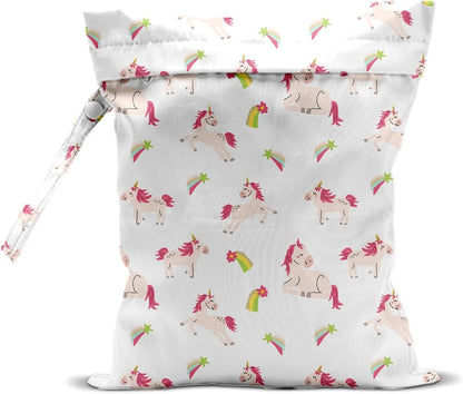 Unicorn Wet Dry Bag 12x10 Inch, Waterproof Reusable Wet Bag with Two Zippered Pockets & Handle for Swimsuit Travel Beach Pool Gym Stroller Dirty Yoga Gym Clothes Toiletries Daycare Organizer