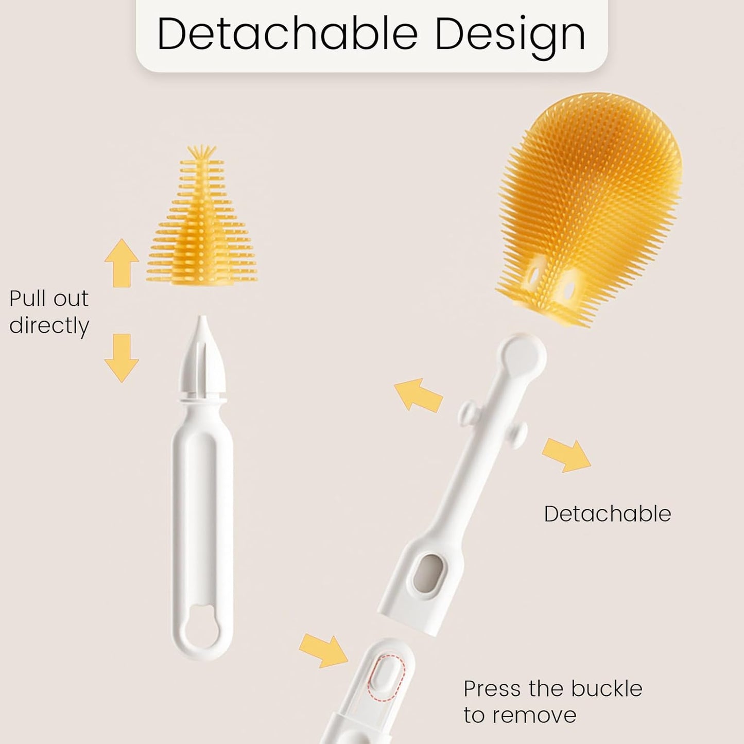 6-in-1 Baby Bottle Brush with 3 Brushes Drying Rack and Travel Bottle, Baby Bottle Brush Cleaner Set Food-Grade Silicone