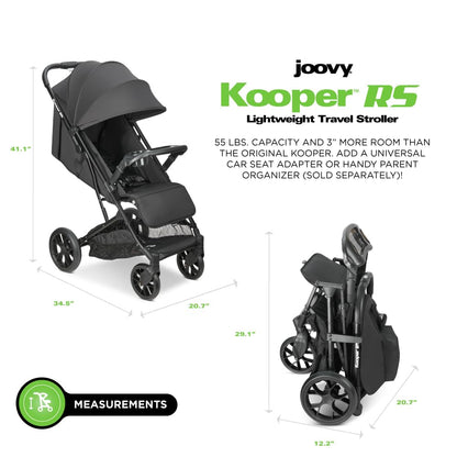 Joovy Kooper X2 Double Stroller, Lightweight Travel Stroller, Compact Fold with Tray, Black