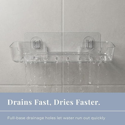 Acrylic Shower Shelf – Adhesive, No-Drill Bathroom Wall Shelf, Clear 12.2" x 3.54" x 1.77" Slim Organizer with Fast Drainage for Shower & Sink Toiletries