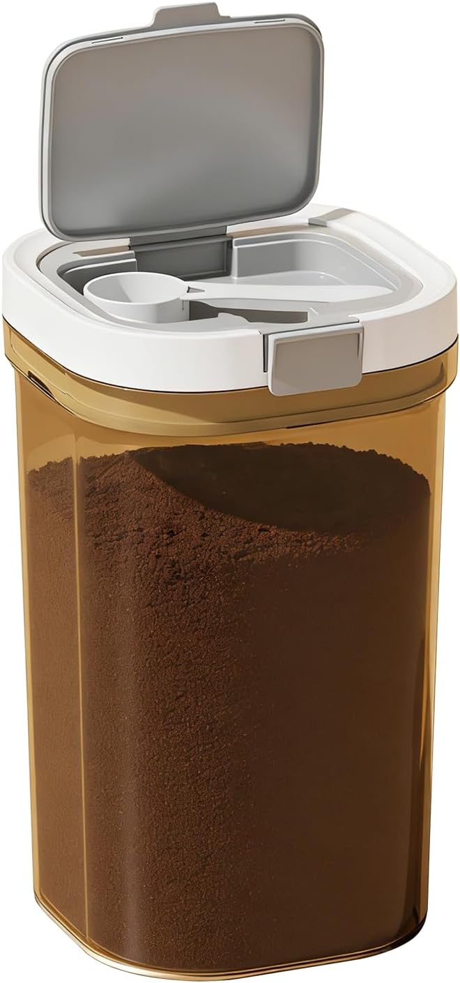 Airtight Coffee Canister-27oz Sugar and Dry Food Container BPA Free with Spoon and Layered Storage for Grounds Coffee, Beans, Tea, Sugar, Flour, Cereal,Formula