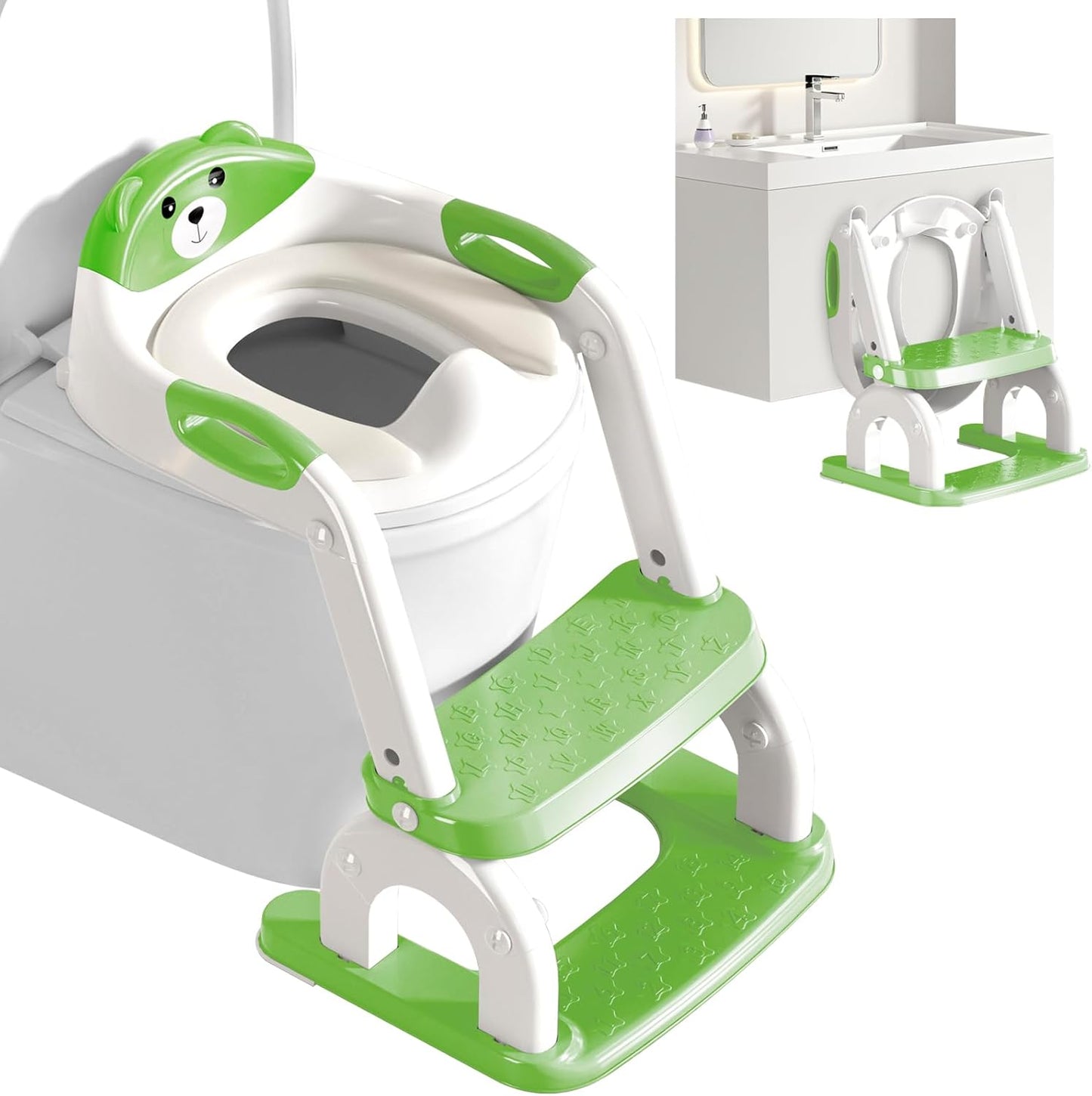 Potty Training Seat with Step Stool for Toddlers - Upgrade 2-in-1 Toilet Seat Toilet Ladder for Kids Children Boys Girls, Anti-Slip Pad & Adjustable Height with Waterproof - Pink