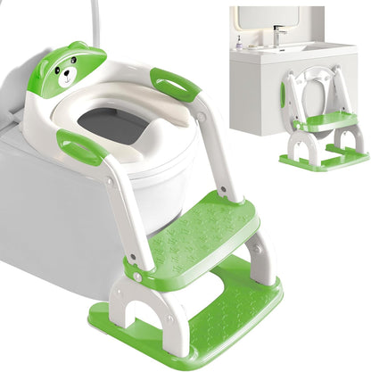 Potty Training Seat with Step Stool for Toddlers - Upgrade 2-in-1 Toilet Seat Toilet Ladder for Kids Children Boys Girls, Anti-Slip Pad & Adjustable Height with Waterproof - Pink