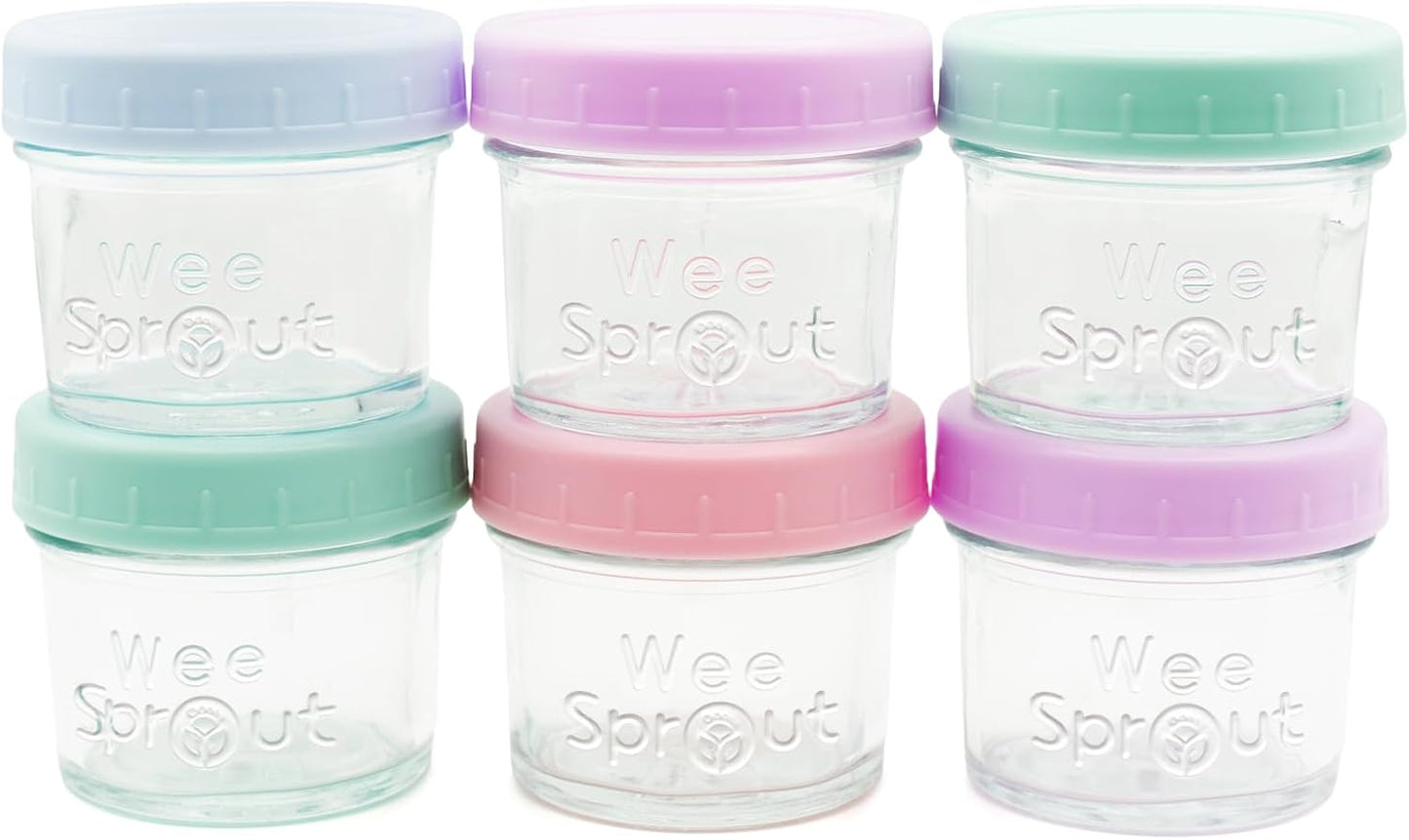 WeeSprout Glass Baby Food Storage Jars w/Lids (4 oz, 12 Pack Set) Snack, Puree, Reusable Small Containers, Breast Milk, Fridge or Freezer, Microwave & Dishwasher Safe, Essential Must Have for Infants