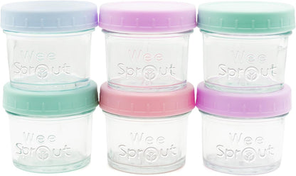 WeeSprout Glass Baby Food Storage Jars w/Lids (4 oz, 12 Pack Set) Snack, Puree, Reusable Small Containers, Breast Milk, Fridge or Freezer, Microwave & Dishwasher Safe, Essential Must Have for Infants