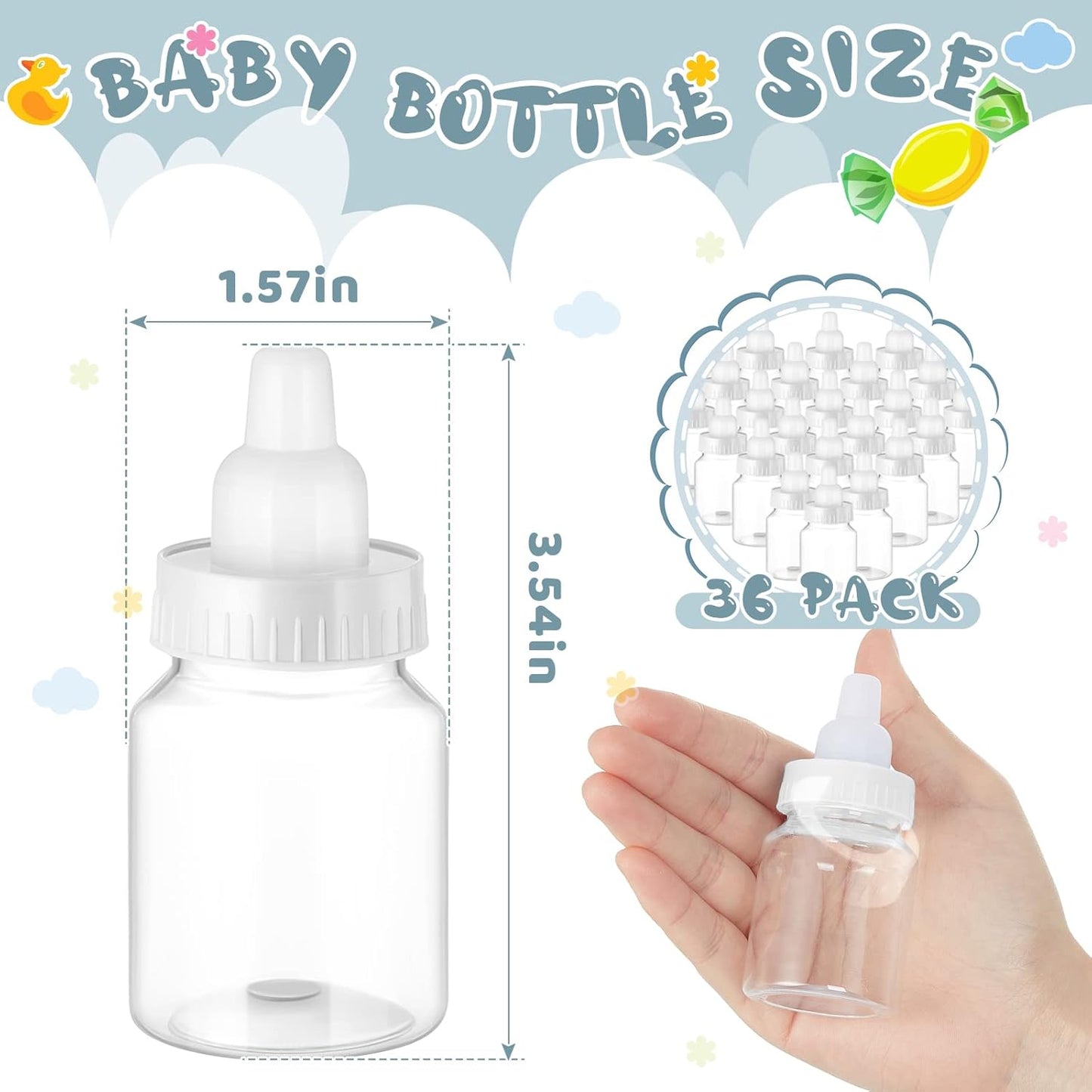 36 Pcs 3.5 Inch Baby Bottle Shower Favor Mini Plastic Candy Bottle Clear Bottles for Baby Shower Mini Feeding Candy Box for Party Favor Gift Decor(Blue)