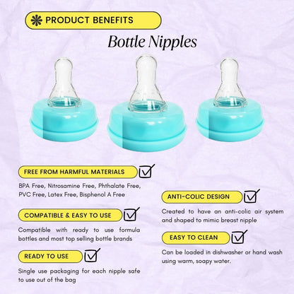 Blue Baby Bottle Nipples 20-Pack – Universal Fit, BPA-Free, Anti-Colic Design, Infants, and Toddlers (20 Count, Pack of 1, Slow Flow)