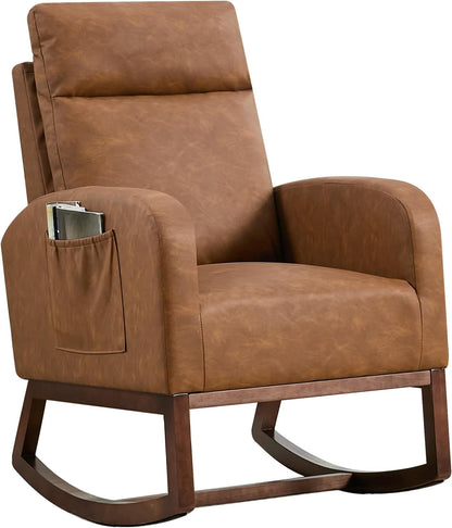 GarveeHome Rocking Chair Nursery,Glider Chair Nursery Chair with High Back and Side Pocket, Rocking Accent Armchair with Rubber Wood Legs for Living Room/Bedroom/Nursery