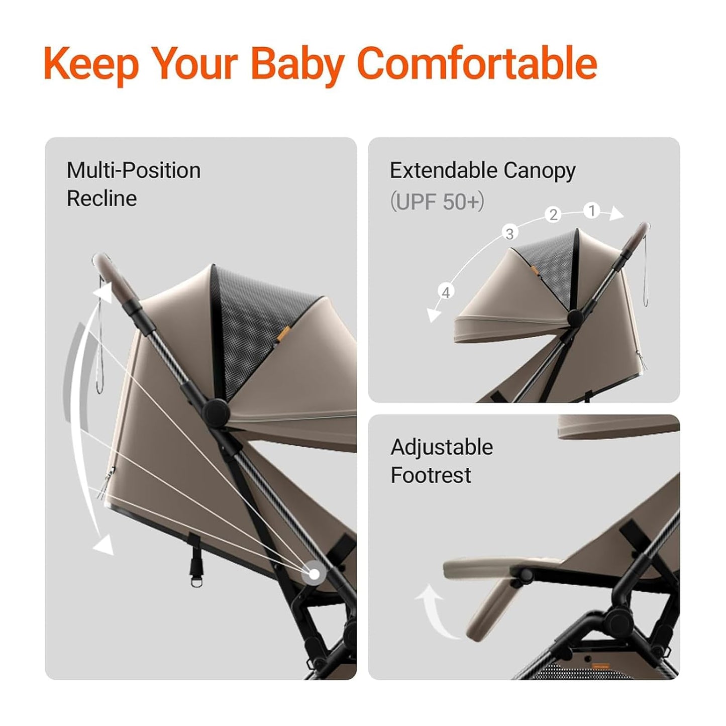 MAMAZING Ultra Air Lightweight Baby Travel Stroller with Carbon Fiber Frame, Compact & Airplane-Friendly, One-Handed Fold, 11.6 lbs, Perfect for Toddlers, Grey